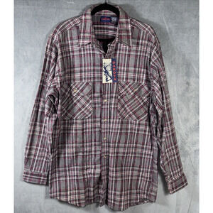 Vintage Dakota Flannel Shirt Men's L Gray Red Plaid Check Flap Pockets Thick NWT